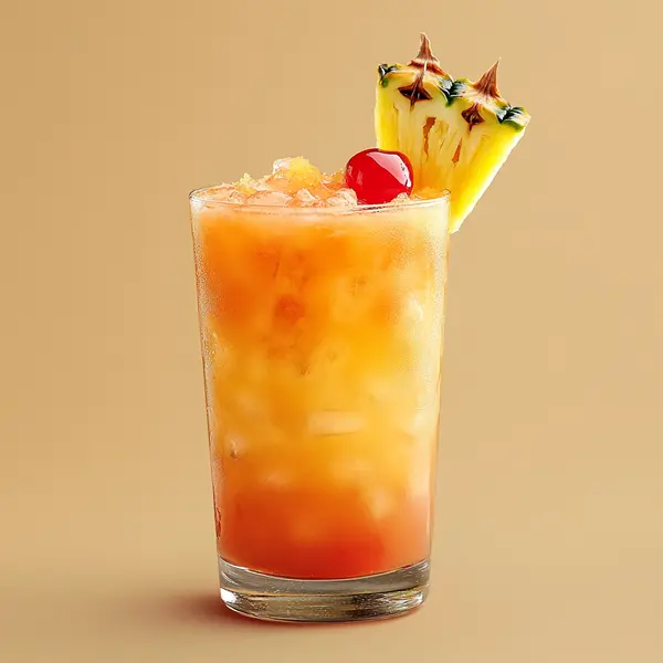 A photo of the Tropical Swizzle Splash cocktail containing Flor de Caña 4 Year Old Añejo Oro Rum, Goslings Black Seal Dark Rum, John D. Taylor's Velvet Falernum, Fresh pressed pineapple juice, Freshly squeezed orange juice, Freshly squeezed pink grapefruit juice, Freshly squeezed lime juice, Freshly squeezed lemon juice, Angostura Aromatic Bitters in a Collins.