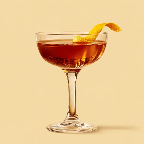 A photo of the Orange Blossom Tango cocktail containing Beefeater London Dry Gin, Grand Marnier, Martini & Rossi Rosso Sweet Vermouth in a Coupe.