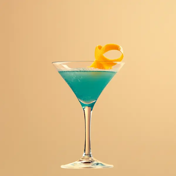 A photo of the Blue Peach Fizz cocktail containing Beefeater London Dry Gin, Rothman & Winter Orchard Peach Liqueur, Giffard Blue Curaçao, Freshly squeezed lemon juice, Chilled water (reduce if wet ice) in a Martini.
