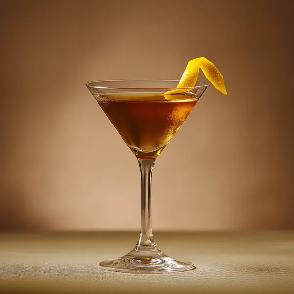 A photo of the French Twist cocktail containing Hennessy V.S. Cognac, Giffard Triple Sec, Noilly Prat Dry Vermouth, Angostura Aromatic Bitters in a Martini.