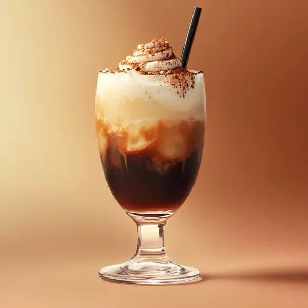 A photo of the Velvet Blizzard cocktail containing Ketel One Vodka, Bailey's Irish Cream, Mr Black Cold Brew Coffee Liqueur, Vanilla ice-cream in a Hurricane.