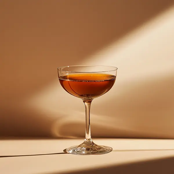 A photo of the Dark & Bitter Martini cocktail containing Goslings Black Seal Dark Rum, Martini & Rossi Rosso Sweet Vermouth, Angostura Aromatic Bitters in a Coupe.