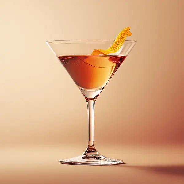 A photo of the Sloe 'n' Rosso Twirl cocktail containing Hayman's Sloe Gin, Beefeater London Dry Gin, Martini & Rossi Rosso Sweet Vermouth, Angostura Orange Bitters, Chilled water (reduce if wet ice) in a Martini.