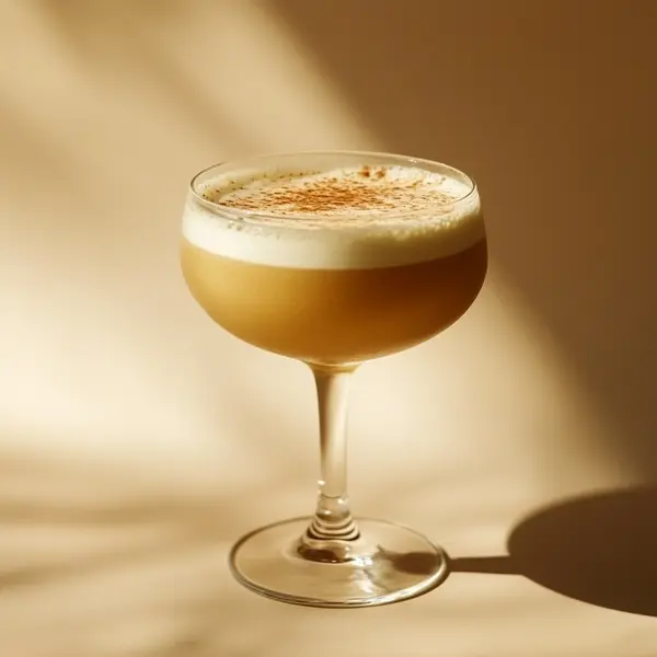 A photo of the Chocolat Chanteur cocktail containing Hennessy V.S. Cognac, Giffard Crème de Cacao Liqueur, Marie Brizard Crème de Cacao White, Single cream / half-and-half, Fee Brothers Fee Foam Egg White Alternative in a Coupe.