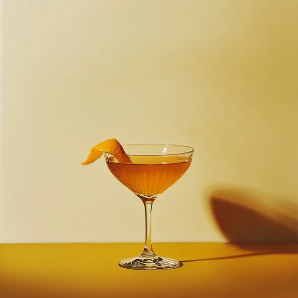 A photo of the Bourbon Marmalade Manhattan cocktail containing English orange marmalade, Savage & Cooke Cask Finished Bourbon, Martini & Rossi Rosso Sweet Vermouth, Angostura Orange Bitters in a Coupe.