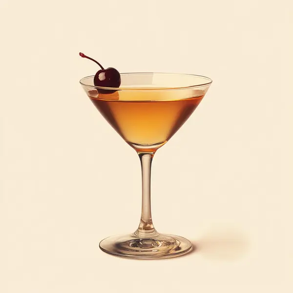 A photo of the Maraschino Manhattan cocktail containing Savage & Cooke Cask Finished Bourbon, Noilly Prat Dry Vermouth, Martini & Rossi Rosso Sweet Vermouth, Luxardo Maraschino Liqueur, Angostura Aromatic Bitters in a Martini.