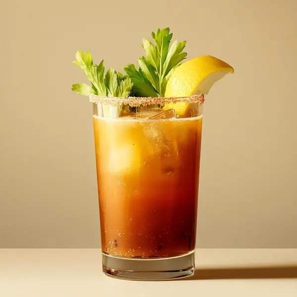 A photo of the Bullionaire's Breakfast cocktail containing Ketel One Vodka, Cold beef bouillon, Freshly squeezed lemon juice, Worcestershire sauce, Hot pepper sauce, Salt, Black pepper in a Collins.