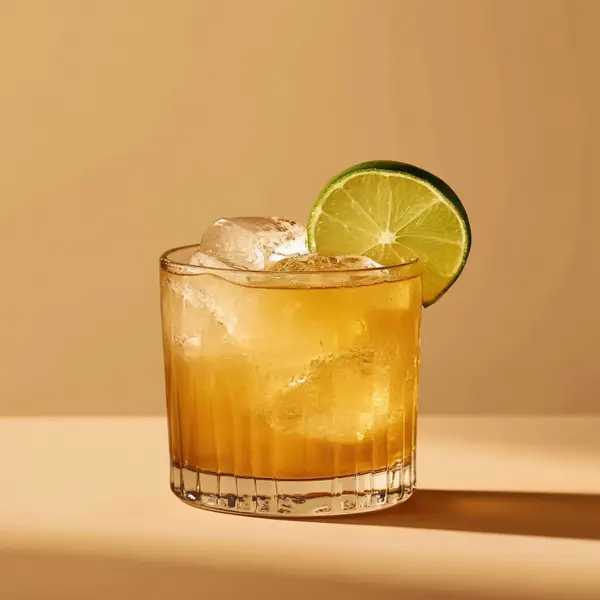 A photo of the Golden Buzz Rumterade cocktail containing Freshly squeezed lime juice, Runny honey, Chilled water, Flor de Caña 4 Year Old Añejo Oro Rum in a Old-Fashioned.