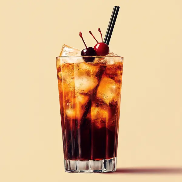 A photo of the Shiraz Spritzer cocktail containing Shiraz red wine, Grand Marnier, Coca-Cola in a Collins.