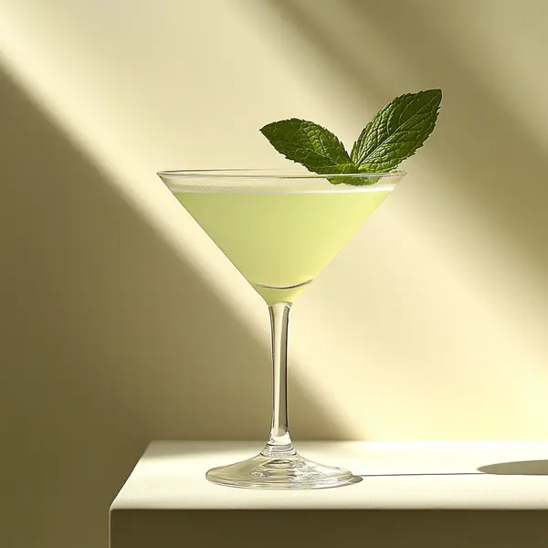 A photo of the Mintini Martini cocktail containing Beefeater London Dry Gin, Noilly Prat Dry Vermouth, Tempus Fugit Crème De Menthe in a Martini.