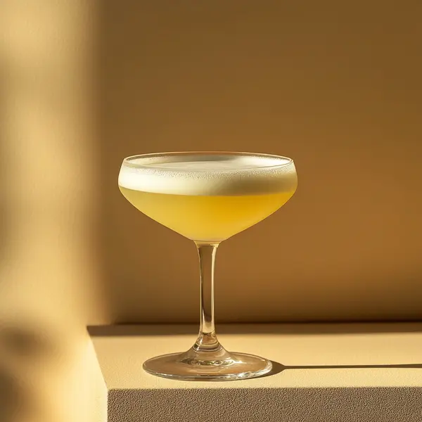 A photo of the Chamomile Whisper cocktail containing Planteray 3 Stars White Rum, Dolin Blanc Vermouth, Camomile tea syrup (2:1), Freshly squeezed lemon juice, Fee Brothers Fee Foam Egg White Alternative, Angostura Aromatic Bitters in a Coupe.