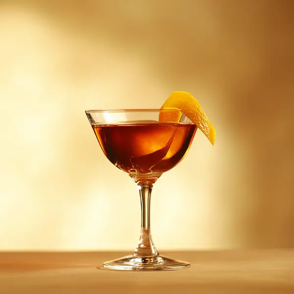 A photo of the Boulevardier Royale cocktail containing Hennessy V.S. Cognac, Martini & Rossi Rosso Sweet Vermouth, Campari Aperitivo, Angostura Orange Bitters in a Coupe.