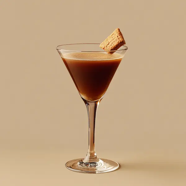 A photo of the Cacao Coffee Flip cocktail containing Hennessy V.S. Cognac, Giffard Crème de Cacao Liqueur, Mr Black Cold Brew Coffee Liqueur in a Martini.