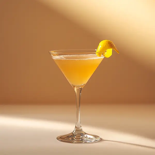 A photo of the Golden Marquis cocktail containing Hennessy V.S. Cognac, Grand Marnier, Luxardo Maraschino Liqueur, Freshly squeezed lemon juice, Chilled water (reduce if wet ice) in a Martini.