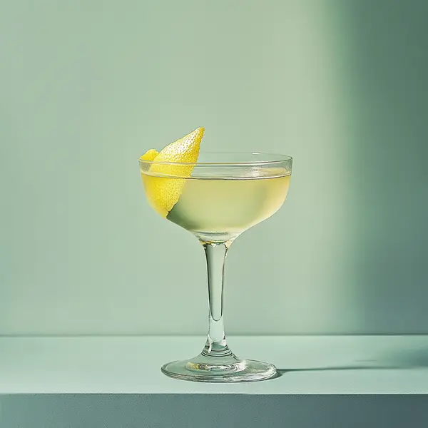 A photo of the Silver Sage Sip cocktail containing Patron Silver Tequila, Lillet Blanc Aperitif, Suze Aperitif, Chilled water (reduce if wet ice) in a Coupe.