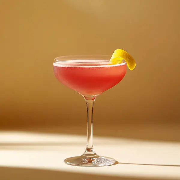 A photo of the Berry Brambletail cocktail containing Beefeater London Dry Gin, Raspberry jam, Noilly Prat Dry Vermouth, Freshly squeezed lemon juice in a Coupe.