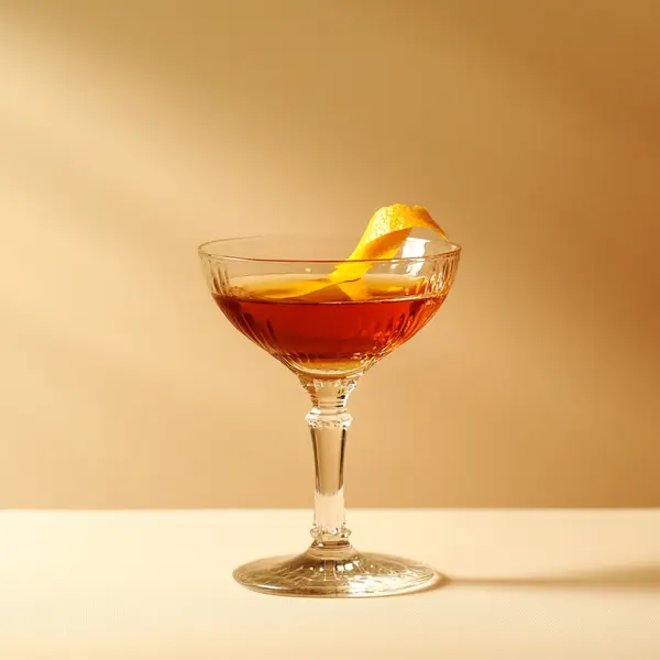 A photo of the Ginza Sunset cocktail containing Beefeater London Dry Gin, Campari Aperitivo, Carpano Punt E Mes Sweet Vermouth, Martini & Rossi Rosso Sweet Vermouth, Angostura Orange Bitters in a Coupe.