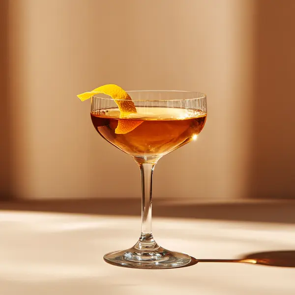 A photo of the Sherry On Top cocktail containing Valdespino Inocente Fino Sherry, Luxardo Maraschino Liqueur, Noilly Prat Dry Vermouth, Angostura Orange Bitters in a Coupe.