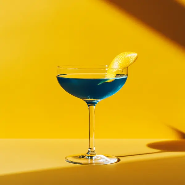 A photo of the Azure Boulevard cocktail containing Beefeater London Dry Gin, Lillet Blanc Aperitif, Giffard Blue Curaçao, Freshly squeezed lemon juice, Pernod Absinthe in a Coupe.
