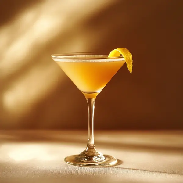 A photo of the Apricot Gold Rush cocktail containing Flor de Caña 4 Year Old Añejo Oro Rum, Hennessy V.S. Cognac, Giffard Abricot Du Roussillon, Freshly squeezed lime juice, Angostura Orange Bitters, Chilled water (reduce if wet ice) in a Martini.