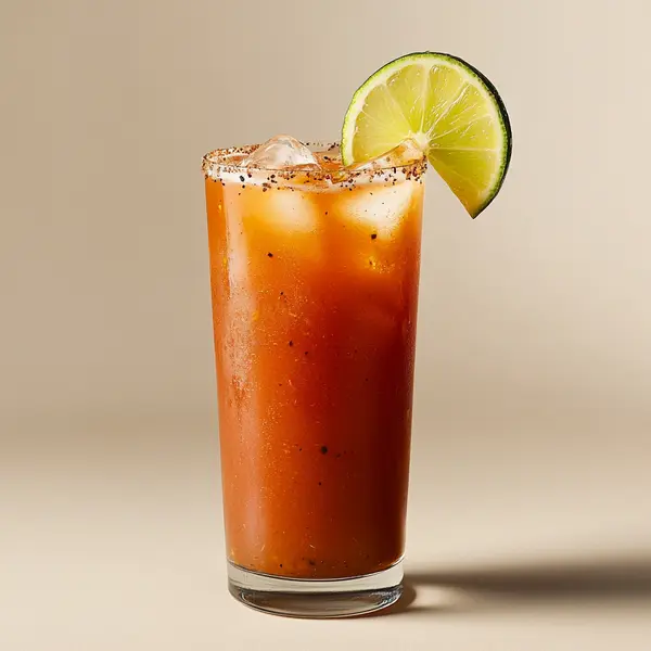 A photo of the Rumdy Mary cocktail containing Planteray 3 Stars White Rum, Tomato juice, Freshly squeezed lemon juice, Hot pepper sauce, Worcestershire sauce, Horseradish sauce, Celery salt, Black pepper in a Collins.