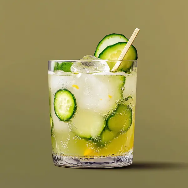 A photo of the Cucumber Blaze Caipirinha cocktail containing Fresh lime (chopped wedges), Caster sugar, English cucumber peeled, Jalapeno slice, Novo Fogo Chameleon Cachaça in a Highball.