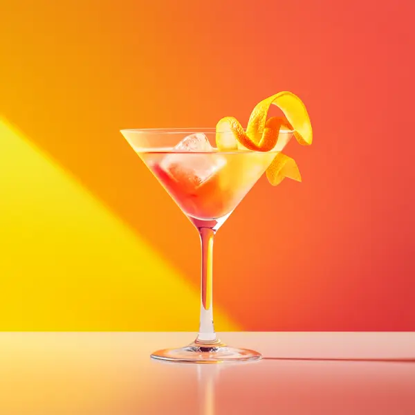 A photo of the Derby Twists cocktail containing Savage & Cooke Cask Finished Bourbon, Giffard Triple Sec, Dubonnet Rouge, Angostura Aromatic Bitters in a Martini.