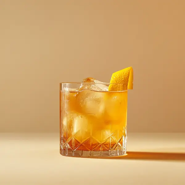 A photo of the Amaro Sourpuss cocktail containing Savage & Cooke Cask Finished Bourbon, Amaro Montenegro Italian Liqueur, Suze Aperitif, Freshly squeezed lemon juice in a Old-Fashioned.