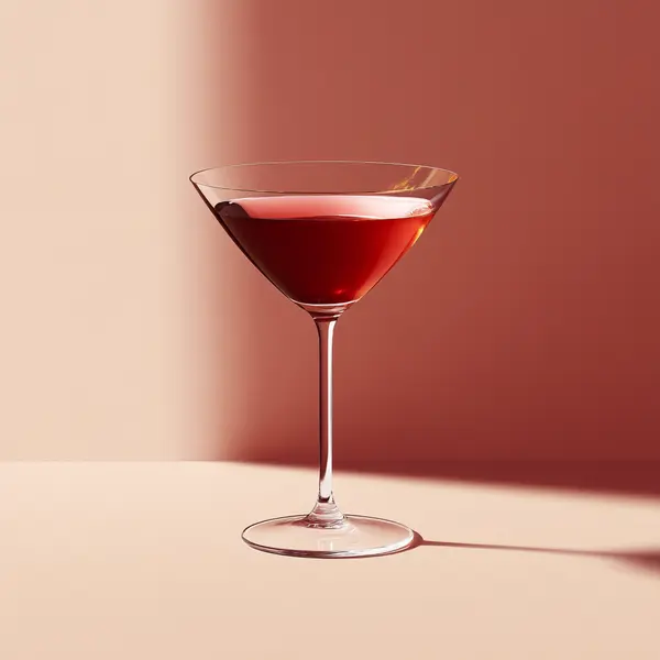 A photo of the Rye Royale cocktail containing Willett Family Estate Bottled 4 Year Rye, Dubonnet Rouge, Giffard Triple Sec, Peychaud's Bitters in a Martini.