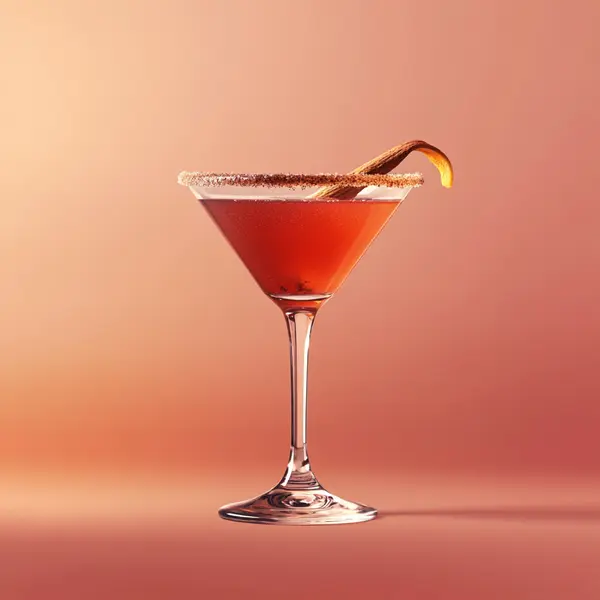 A photo of the Southern Spice Martini cocktail containing Cinnamon stick, Southern Comfort, Giffard Triple Sec, Rose's lime cordial, Cranberry juice in a Martini.