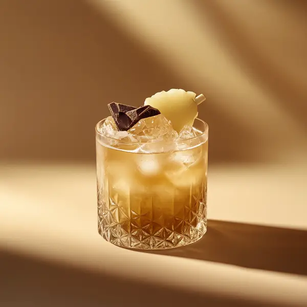 A photo of the Cocoa Cognac Twist cocktail containing Luxardo Maraschino Liqueur, Hennessy V.S. Cognac, Marie Brizard Crème de Cacao White, Barrow's Intense Ginger Liqueur in a Old-Fashioned.