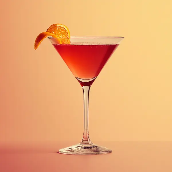 A photo of the Sunset Sails cocktail containing Planteray 3 Stars White Rum, Grand Marnier, Freshly squeezed orange juice, Cranberry juice in a Martini.