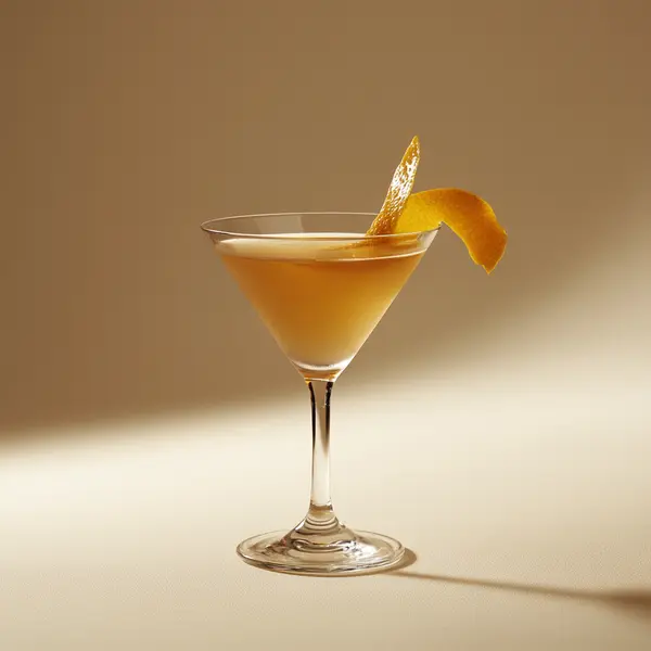 A photo of the Golden Flare cocktail containing Hennessy V.S. Cognac, Giffard Triple Sec, Legendre Herbsaint Original Liqueur, Chilled water (reduce if wet ice) in a Martini.