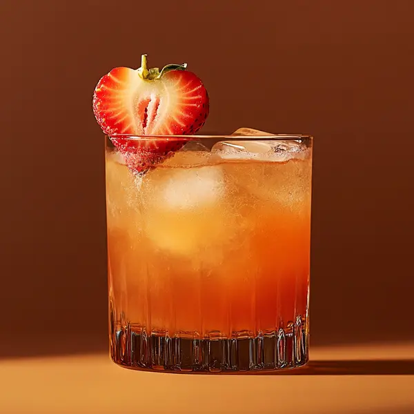 A photo of the Tropical Heartbreaker cocktail containing Smith & Cross Traditional Jamaica Rum, Campari Aperitivo, Strawberry sugar syrup, Fresh pressed pineapple juice, Pernod Absinthe in a Old-Fashioned.