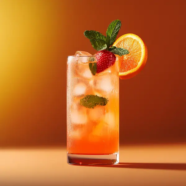 A photo of the Citrus Garden Tea Time cocktail containing Beefeater London Dry Gin, Pierre Ferrand Dry Curaçao, Martini & Rossi Rosso Sweet Vermouth, Angostura Aromatic Bitters, Ginger ale in a Collins.