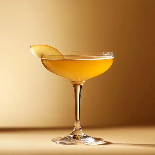 A photo of the Autumn Orchard Martini cocktail containing Roger Groult 3 Year Reserve Pays D'Auge Calvados, Martini & Rossi Rosso Sweet Vermouth, Noilly Prat Dry Vermouth, Maple syrup, Angostura Aromatic Bitters, Peychaud's Bitters in a Martini.