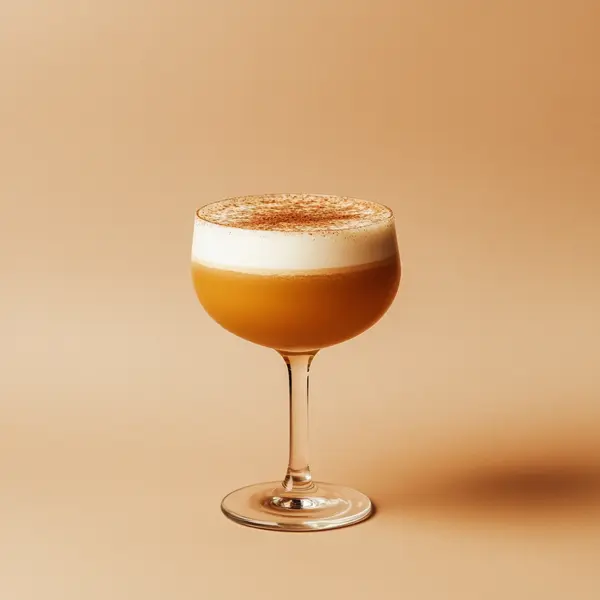 A photo of the Sunburnt Bourbon Martini cocktail containing Savage & Cooke Cask Finished Bourbon, Galliano Autentico Liqueur, Ground cinnamon, Mr Black Cold Brew Coffee Liqueur, Freshly squeezed orange juice, Single cream / half-and-half in a Martini.