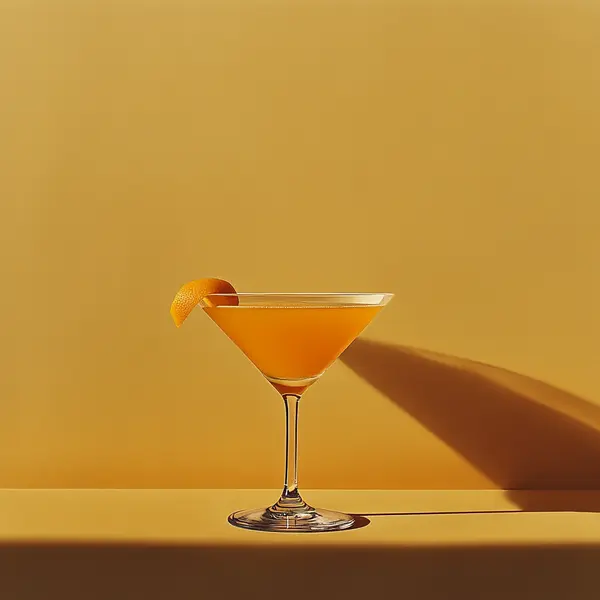 A photo of the Apri-Tini Twirl cocktail containing Beefeater London Dry Gin, Giffard Abricot Du Roussillon, Giffard Triple Sec, Noilly Prat Dry Vermouth in a Martini.