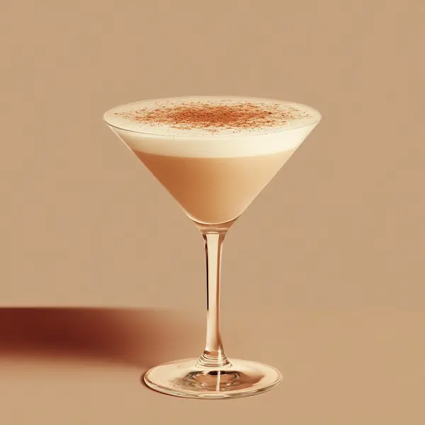 A photo of the Cocoa Conquistador cocktail containing Milagro Reposado Tequila, Marie Brizard Crème de Cacao White, Liber & Co. Real Grenadine, Single cream / half-and-half, Milk in a Martini.