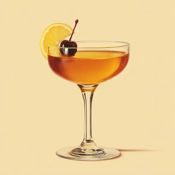 A photo of the Artichoke Boulevardier cocktail containing Savage & Cooke Cask Finished Bourbon, Carpano Antica Formula Vermouth, Cynar, Angostura Aromatic Bitters, Angostura Orange Bitters in a Coupe.