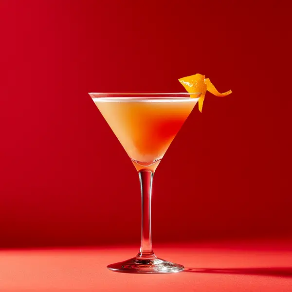 A photo of the Citrus Rhapsody Martini cocktail containing Beefeater London Dry Gin, Freshly squeezed orange juice, Freshly squeezed lemon juice, Liber & Co. Real Grenadine, Chilled water (reduce if wet ice) in a Martini.