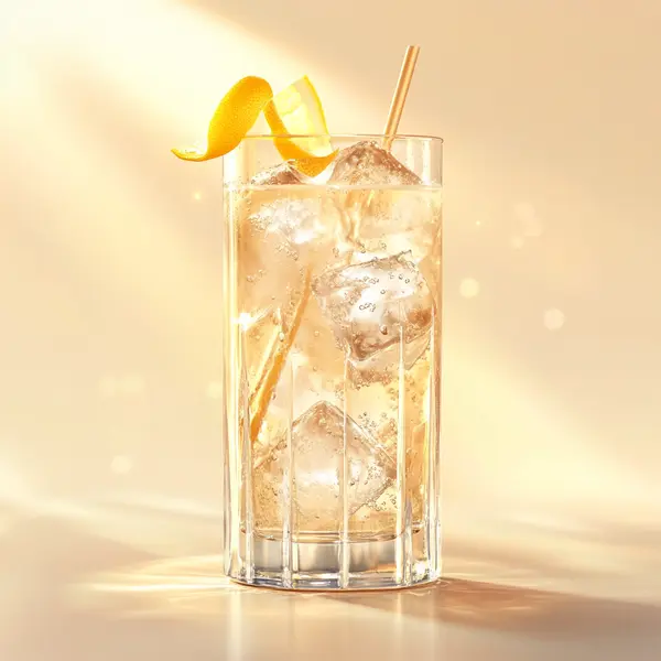 A photo of the Ginger Gin Fizz cocktail containing Beefeater London Dry Gin, Barrow's Intense Ginger Liqueur, Giffard Triple Sec, Freshly squeezed lemon juice, Angostura Aromatic Bitters, Club soda in a Collins.