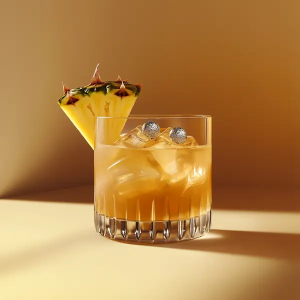 A photo of the Golden Reverie cocktail containing Hennessy V.S. Cognac, Runny honey, Licor 43 Spanish Liqueur, Fresh pressed pineapple juice, Freshly squeezed lemon juice, Salt in a Old-Fashioned.