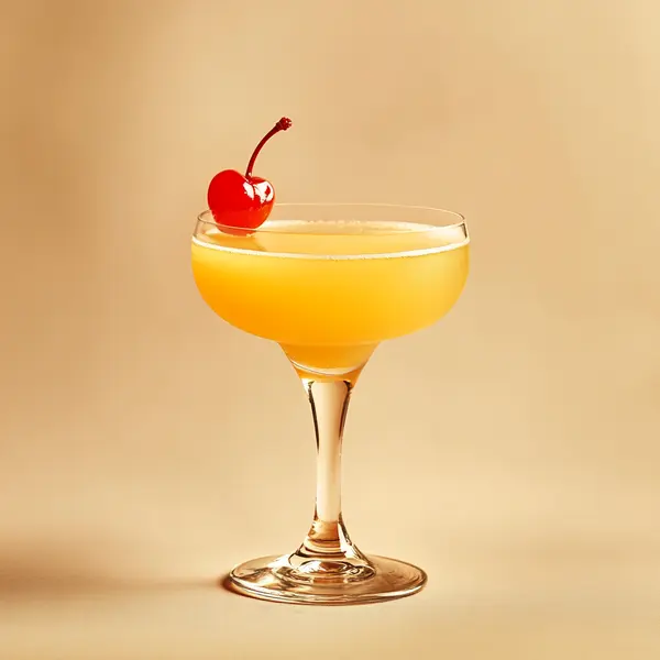 A photo of the Banana Spellbinder cocktail containing Ketel One Vodka, Strega Liquore, Giffard Banane du Brésil Liqueur, Freshly squeezed orange juice in a Coupe.