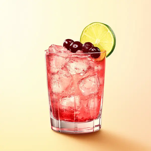 A photo of the Cranberry Fiesta cocktail containing Cranberry juice, Freshly squeezed lime juice, Grand Marnier in a Collins.