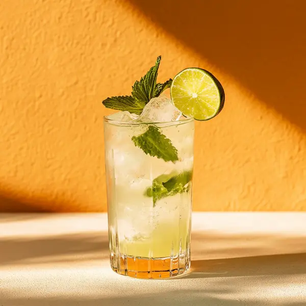 A photo of the Minty Swizzle Sail cocktail containing Planteray 3 Stars White Rum, Wray & Nephew White Overproof Rum, Pernod Absinthe, John D. Taylor's Velvet Falernum, Tempus Fugit Crème De Menthe, Freshly squeezed lime juice in a Collins.