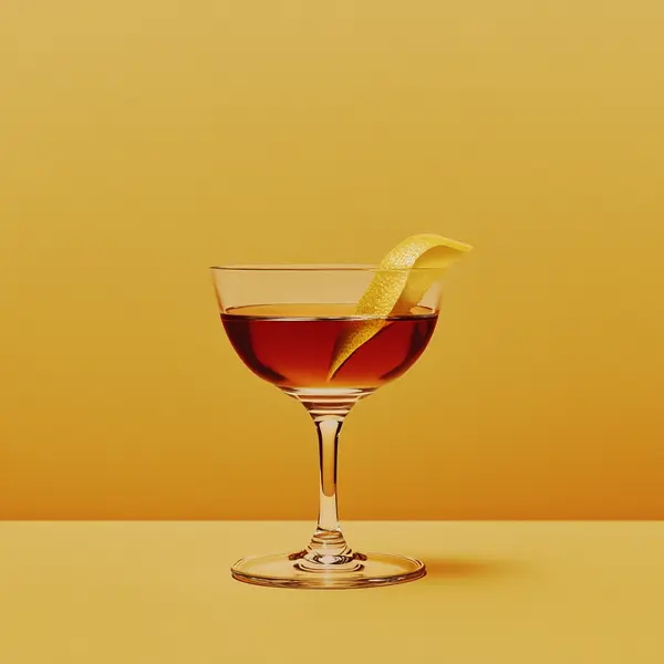 A photo of the Emerald Orchard cocktail containing Jameson Irish Whiskey, Martini & Rossi Rosso Sweet Vermouth, Giffard Abricot Du Roussillon, Cynar in a Coupe.