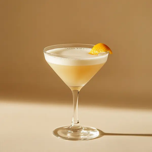 A photo of the Vermouth Zest Whisper cocktail containing Hennessy V.S. Cognac, Giffard Triple Sec, Noilly Prat Dry Vermouth, Freshly squeezed lemon juice, Fee Brothers Fee Foam Egg White Alternative in a Martini.