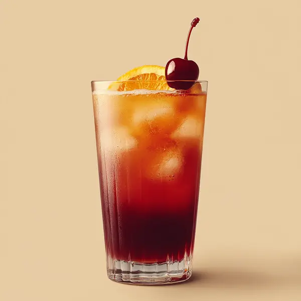 A photo of the Sunny Passion Cape Codder cocktail containing Ketel One Vodka, Chinola Passion Fruit Liqueur, Cranberry juice, Freshly squeezed orange juice in a Collins.