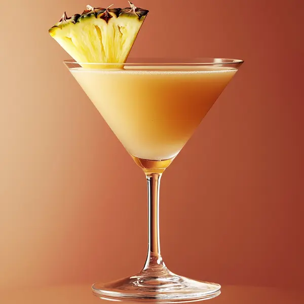 A photo of the Pineapple Fizz Martini cocktail containing Ketel One Vodka, Fresh pressed pineapple juice, Chambord Liqueur, La Marca Prosecco in a Martini.